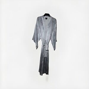 Natori Blue Grey Silk Robe XL Wisteria Print Seen On AVA JEROME'S GENERAL HOSP.